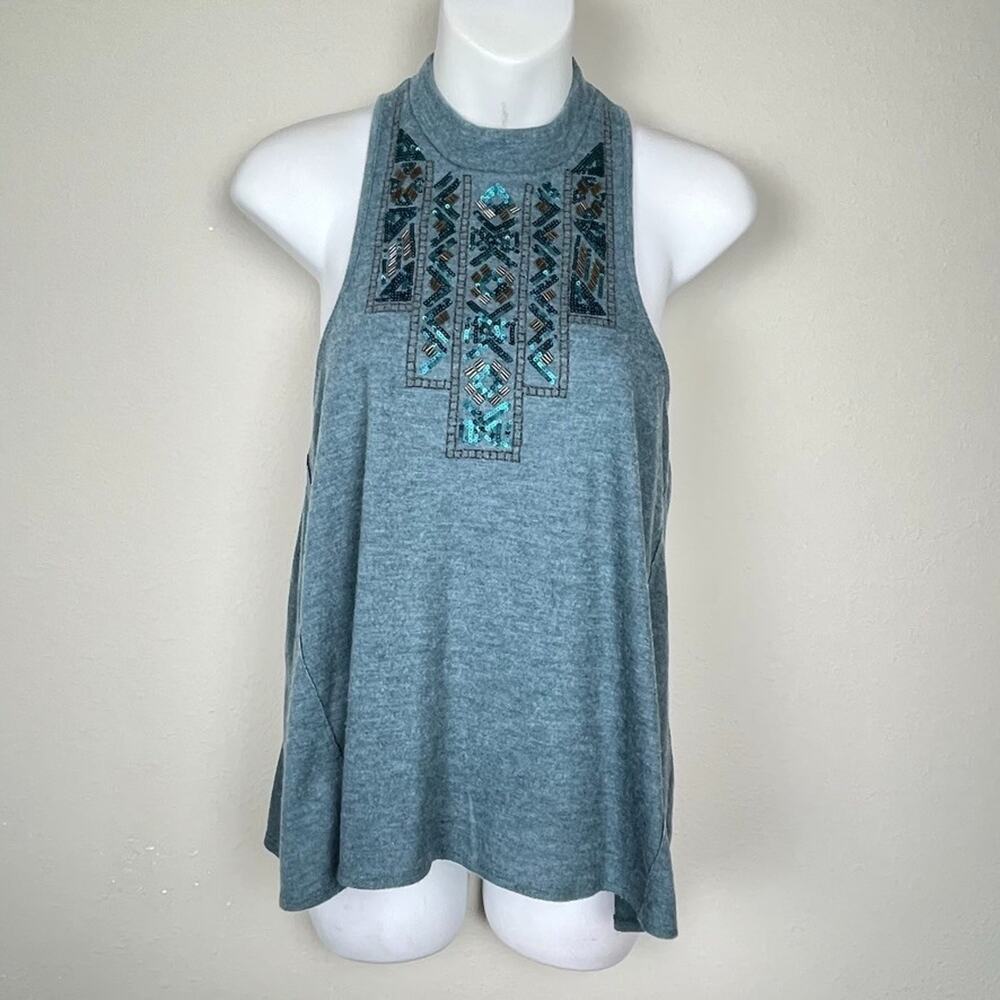 Hollister Green High Neck Tank Top Size S Beaded Sequin Y2K Forest Fairy